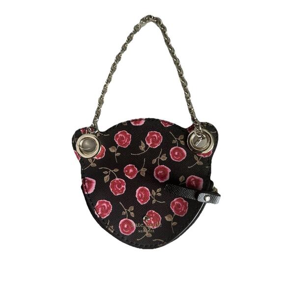 New Kate Spade Leopard Coin Purse Novelty Run Wild Black Jewel Wristlet Red Rose - Picture 2 of 11